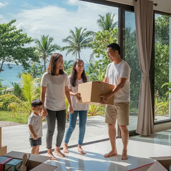 Filipino family enjoying their custom-built modern island home in Palawan